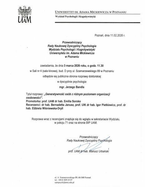 3 marca 2026r. godz 11:30, sala Kinowa. Szamarzewskiego 89, bud D.